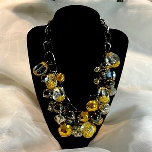 Joan Rivers Gunmetal Gold & Crystal Bubble Runway Choker 16-19"